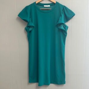 NWT Ces Femme Teal Ruffle Sleeve Women's Dress Large